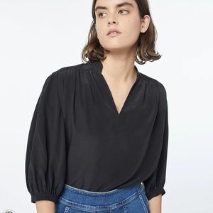 FRAME Cali Gathered 100% Silk Top, Noir (Black), L